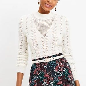 Loft White Knit Sweater pointelle Large